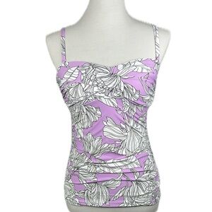 Freshwater Twist Tankini Top Fine Lilac Floral Swimsuit Bathing Suit Top Sz S